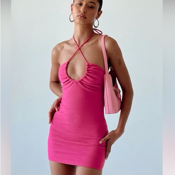 Princess Polly pink Clarke halter mini dress - Picture 1 of 3